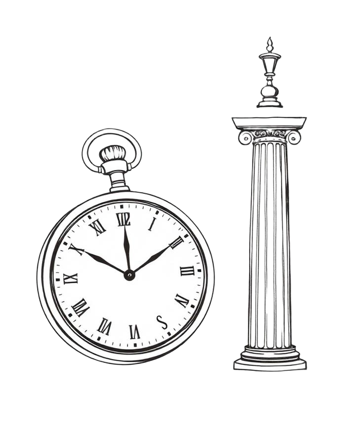 Ilustración lineal de un reloj y una columna